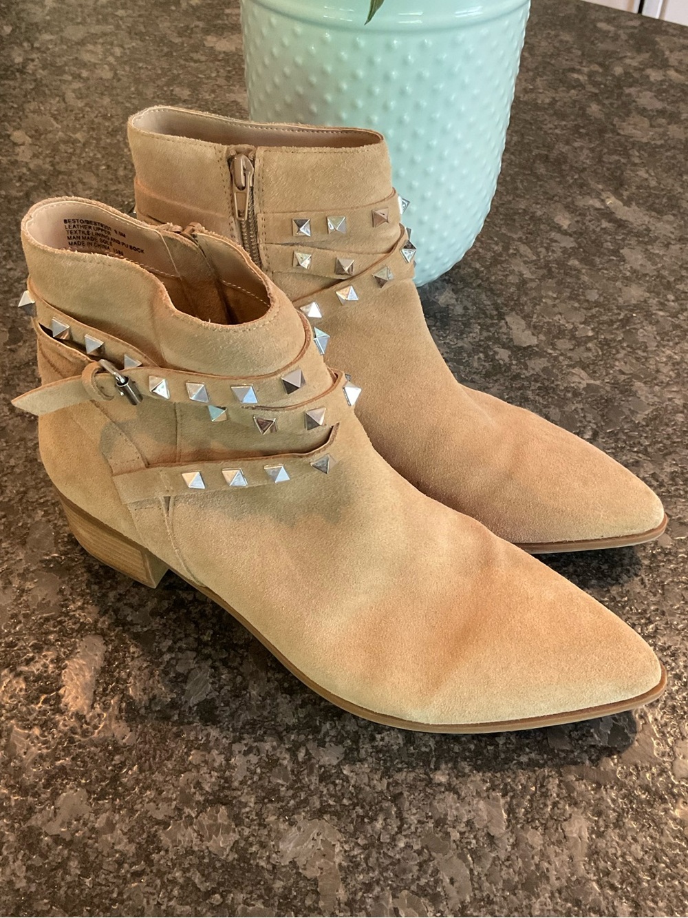 Steve Madden Tan Suede Studded Ankle Booties